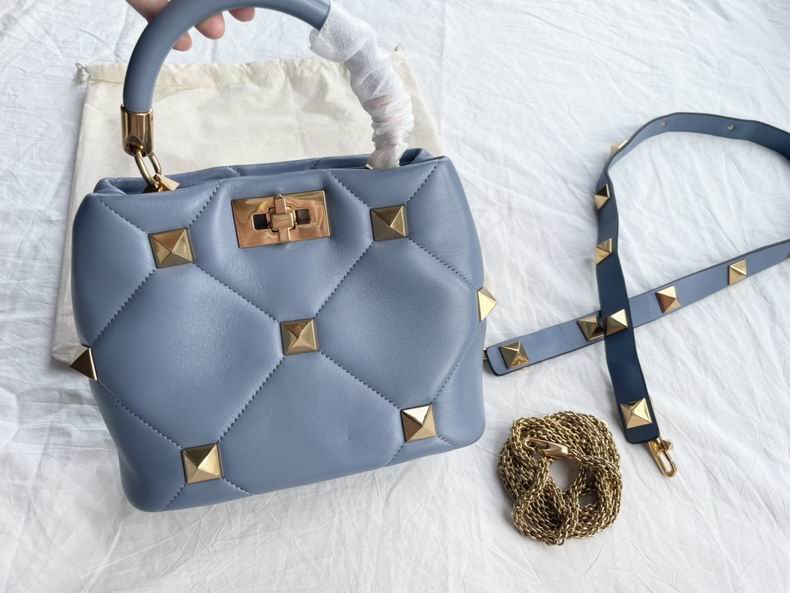 Valentino Roman Stud Small Top-Handle Bag in Powder Blue Quilted Nappa Leather