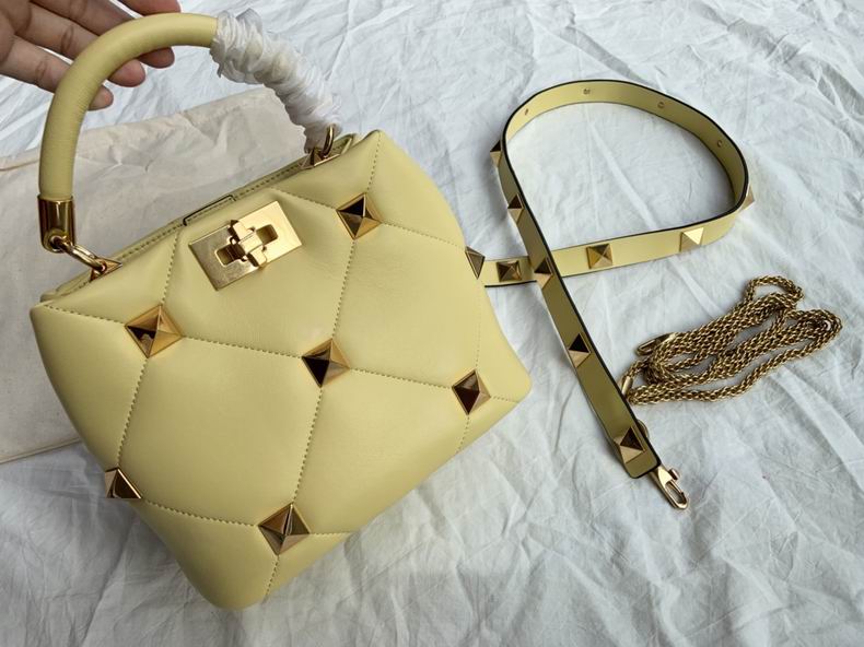Valentino Roman Stud Small Top-Handle Bag in Pale Yellow Nappa Leather