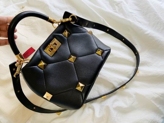 Valentino Garavani Roman Stud Small Top-Handle Bag in Black Nappa Leather