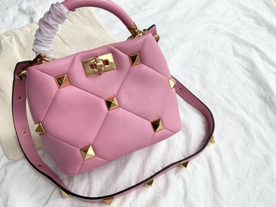 Valentino Roman Stud Small Top-Handle Bag in Pink Quilted Nappa Leather