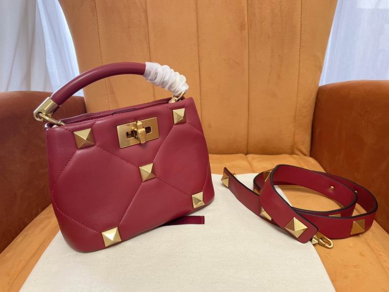 Valentino Garavani Roman Stud Small Top-Handle Bag in Burgundy Quilted Leather