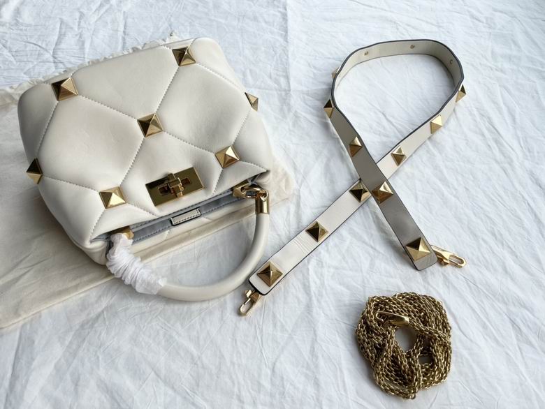Valentino Roman Stud Top-Handle Bag in White Quilted Nappa Leather