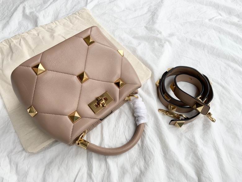 Valentino Roman Stud Small Top-Handle Bag in Nude Quilted Nappa Leather