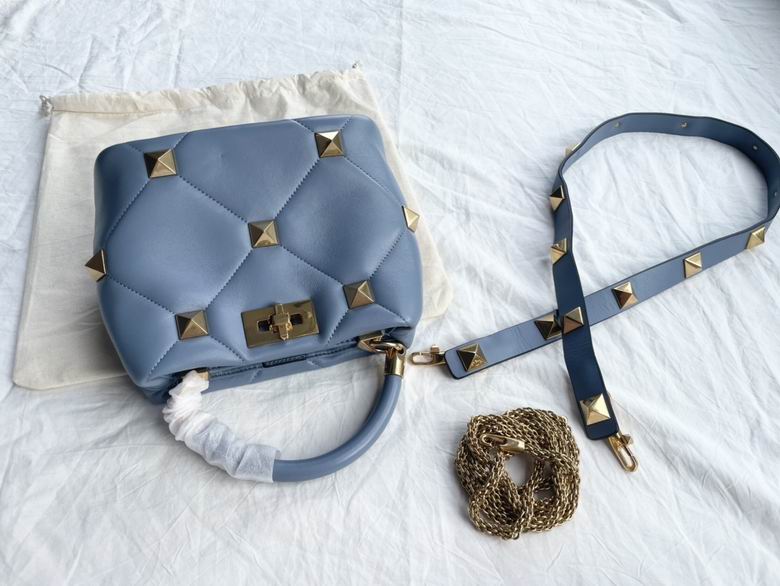 Valentino Roman Stud Small Top-Handle Bag in Light Blue Quilted Nappa Leather