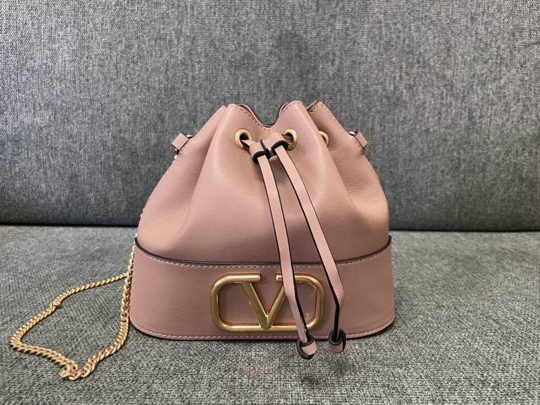 Valentino VLogo Signature Mini Bucket Bag in Dusty Pink Leather with Chain