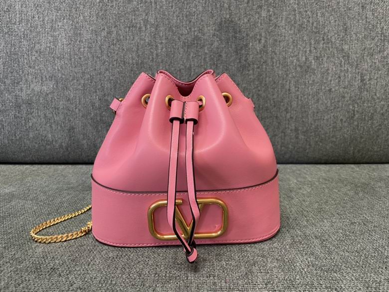 Valentino Garavani VLogo Signature Mini Bucket Bag in Pink Leather with Chain