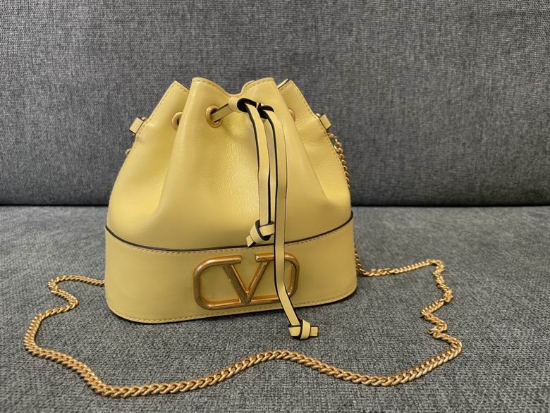Valentino VLogo Signature Mini Bucket Bag in Pale Yellow Leather