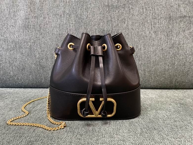 Valentino VLogo Signature Mini Bucket Bag in Black Leather with Chain