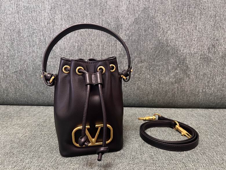 Valentino Garavani VLogo Mini Bucket Bag in Black Leather with Gold Hardware