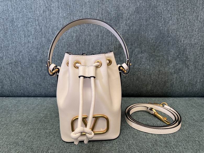 Valentino VLogo Signature Mini Bucket Bag in Ivory Leather with Gold Logo