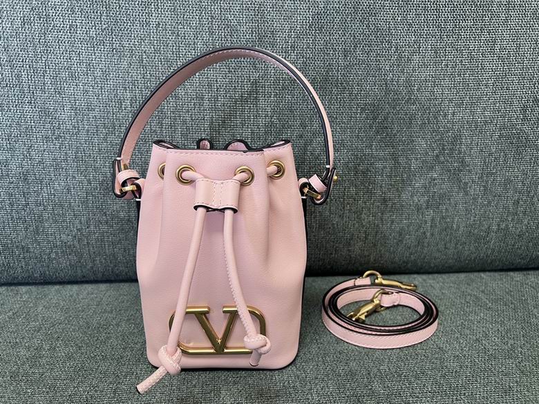 Valentino VLogo Signature Mini Bucket Bag in Pink Leather with Gold Hardware
