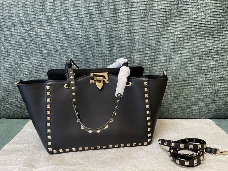 Valentino Rockstud Medium Tote Bag in Black Leather with Gold Studs