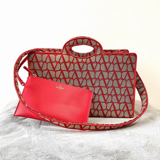 Valentino Toile Iconographe Shopping Tote in Red and Beige with Zip Pouch