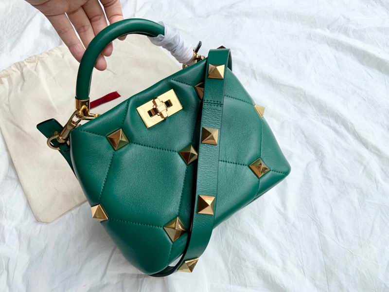 Valentino Garavani Roman Stud Top-Handle Bag in Green Quilted Nappa Leather