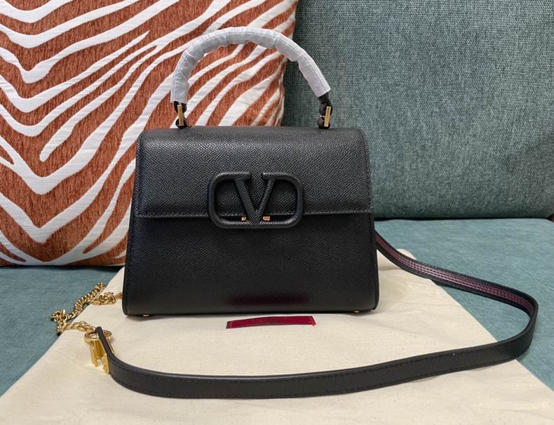 Valentino Garavani VSling Small Top-Handle Bag in Black Grained Leather