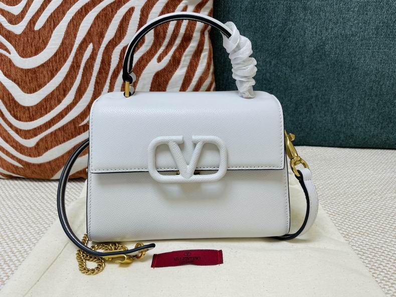 Valentino VSling Small Top-Handle Bag in White Grained Leather