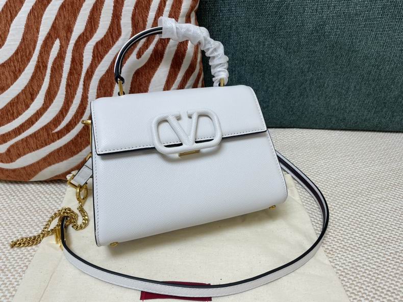 Valentino Garavani VSling Small Top-Handle Bag in White Grained Leather