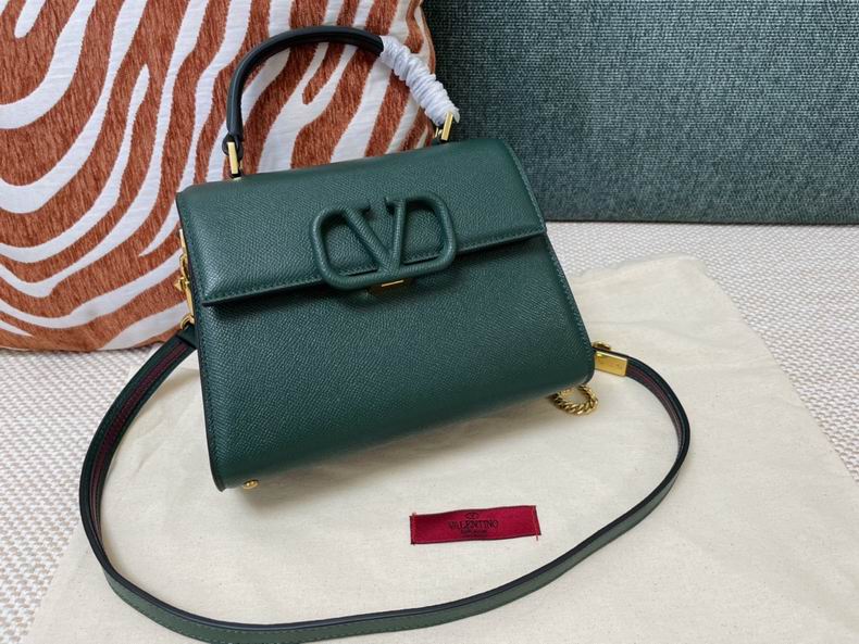 Valentino Garavani VSling Small Top-Handle Bag in Dark Green Grained Leather