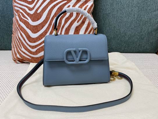 Valentino VSling Small Top-Handle Bag in Dusty Blue Grained Leather