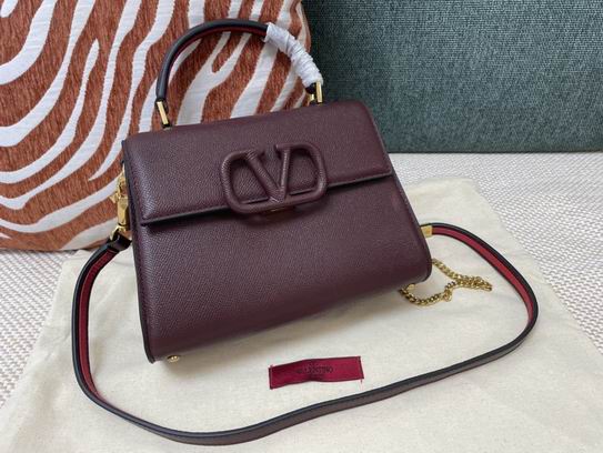 Valentino VSling Small Top-Handle Bag in Burgundy Grained Leather