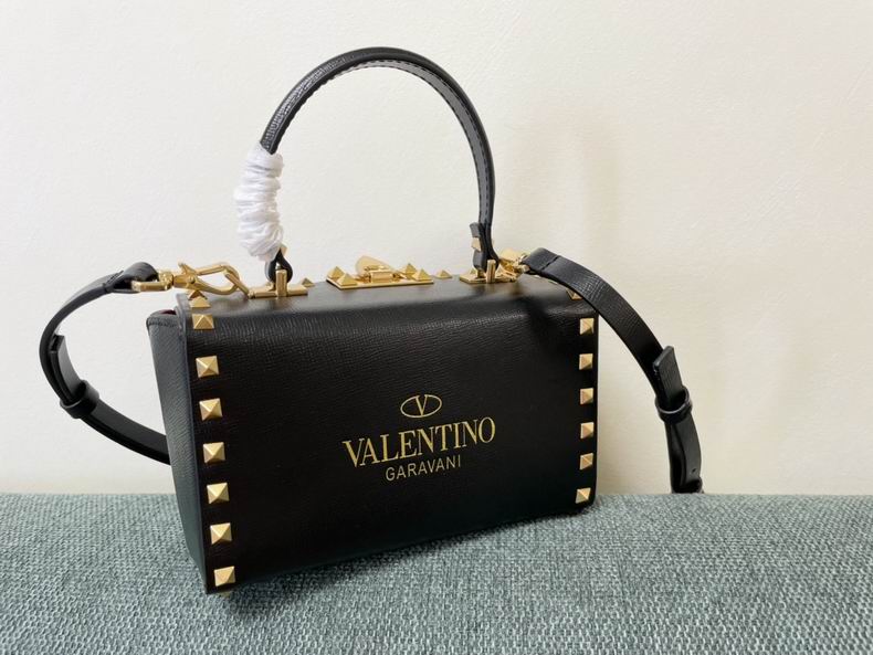 Valentino Garavani Rockstud Alcove Box Top-Handle Bag in Black with Gold Studs