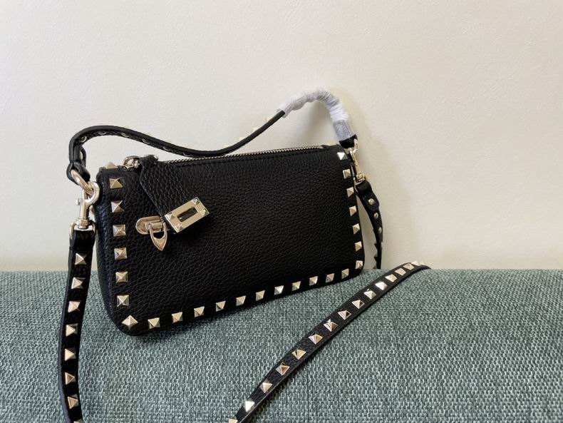 Valentino Rockstud Small Shoulder Bag in Black Grained Leather