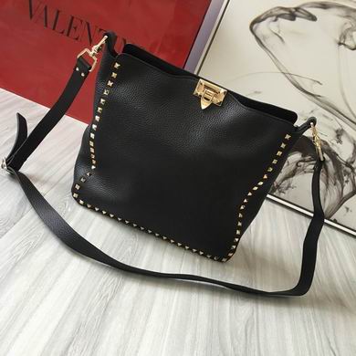Valentino Rockstud Shoulder Bag in Black Grained Leather with Gold Studs