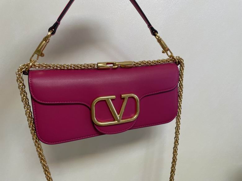 Valentino Garavani Locò Small Shoulder Bag in Magenta Pink Leather with Chain