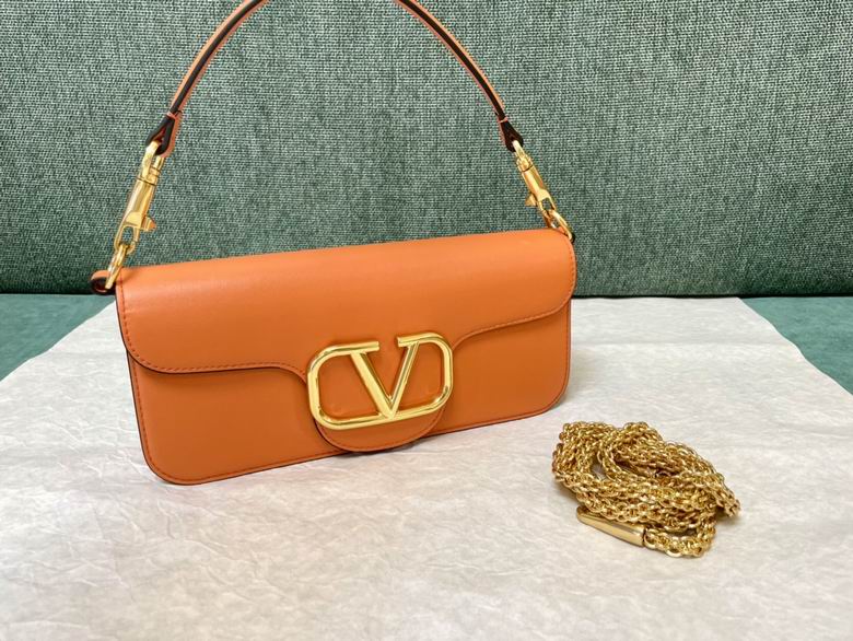 Valentino Locò Small Shoulder Bag in Tan Orange Calfskin with VLogo Plaque