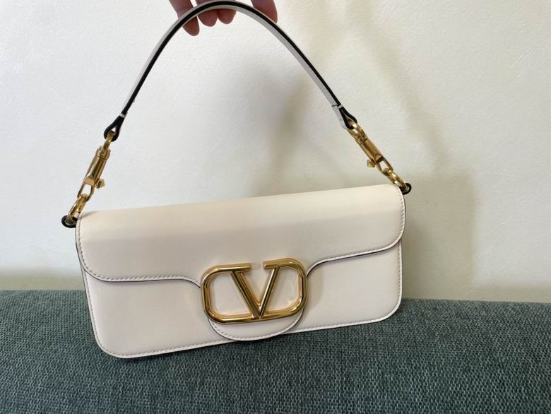 Valentino Garavani Locò Small Shoulder Bag in Ivory Calfskin with VLogo