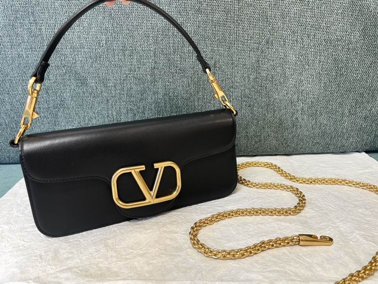 Valentino Garavani Locò Small Shoulder Bag in Black Leather with Gold VLogo