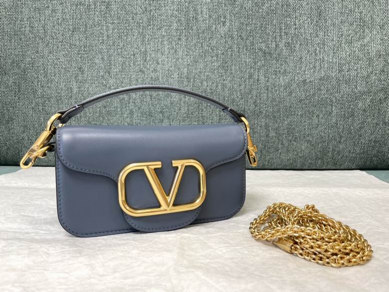 Valentino Garavani Locò Small Shoulder Bag in Slate Blue Calfskin Leather