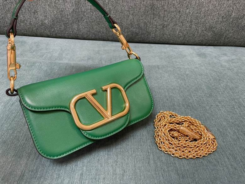 Valentino Garavani Locò Small Shoulder Bag in Green Leather with VLogo Plaque