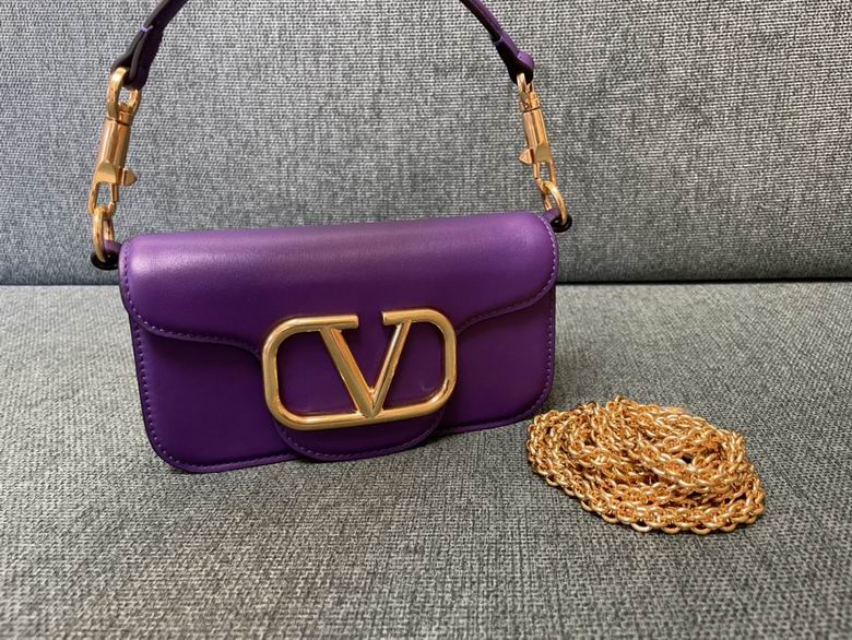 Valentino Locò Small Shoulder Bag with VLogo Signature in Purple Leather