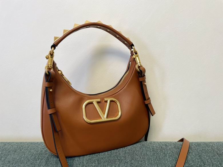 Valentino VLogo Hobo Shoulder Bag with Studded Handle in Tan Leather
