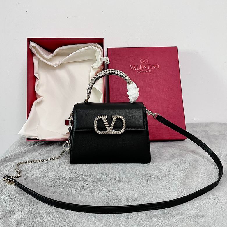 Valentino Garavani VSling Mini Top-Handle Bag in Black with Crystal Handle