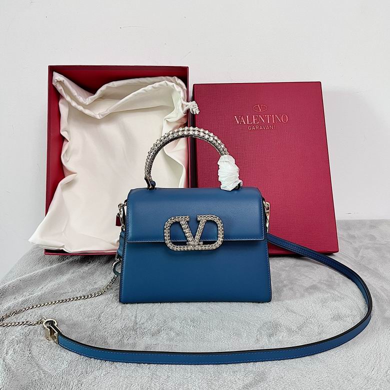 Valentino Garavani VSling Mini Top-Handle Bag in Blue Leather with Crystals