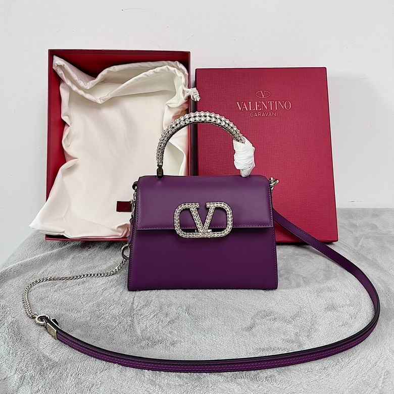 Valentino Garavani VSling Mini Top-Handle Bag in Purple Leather with Crystals