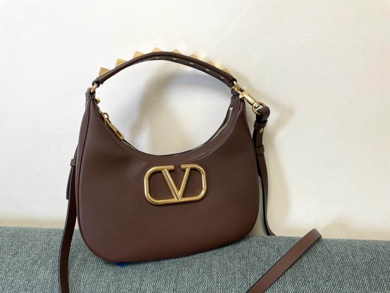 Valentino Stud Sign Hobo Shoulder Bag in Brown Leather with Gold Studs
