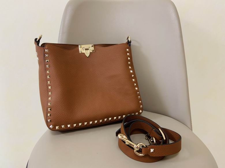 Valentino Rockstud Small Hobo Shoulder Bag in Tan Grained Leather
