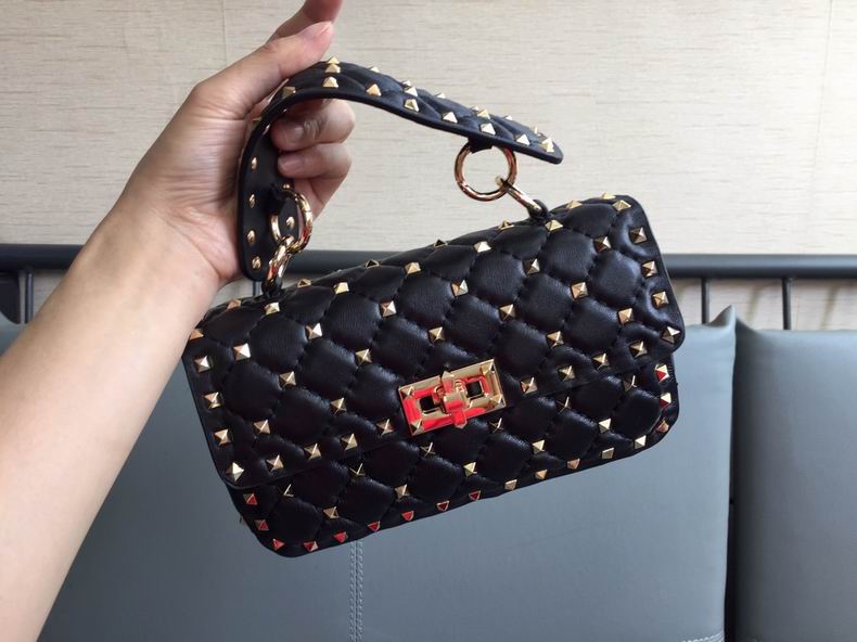Valentino Rockstud Spike Small Quilted Shoulder Bag in Black with Gold Studs