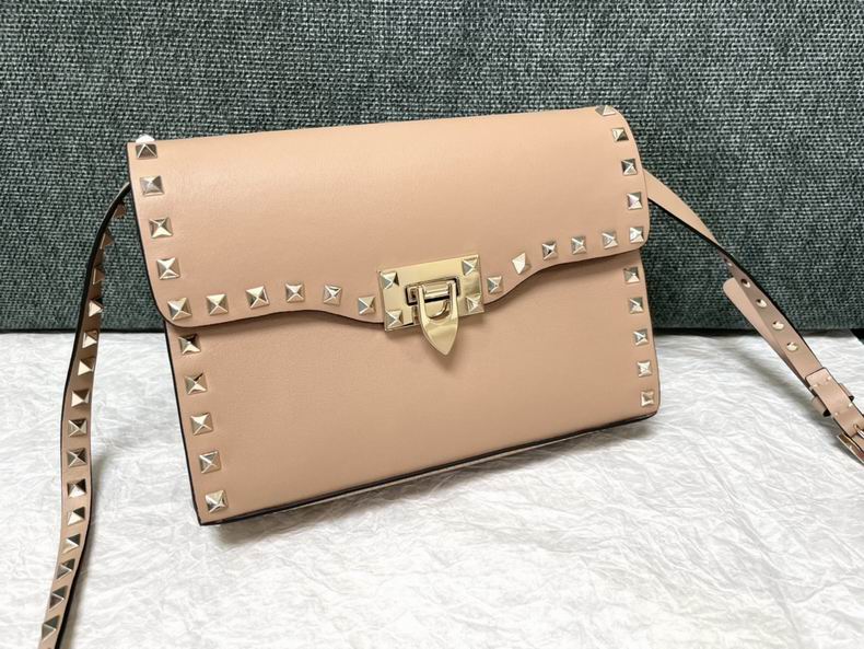 Valentino Rockstud Small Flap Shoulder Bag in Blush Pink Leather