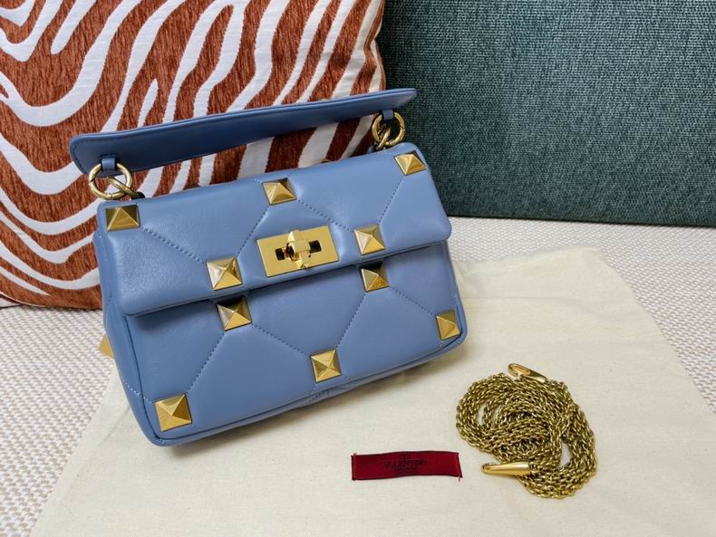Valentino Roman Stud Medium Shoulder Bag in Blue Quilted Nappa Leather