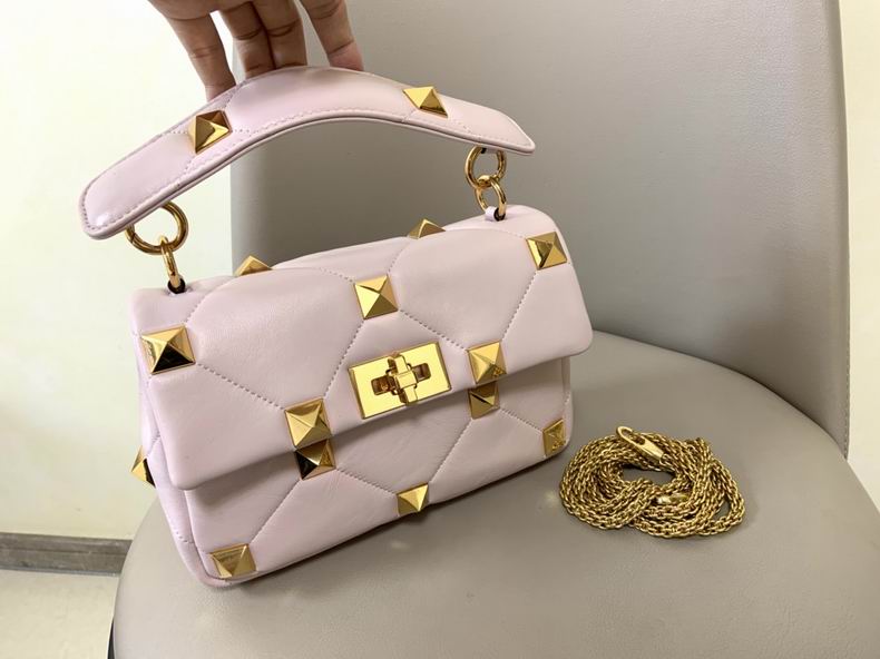 Valentino Roman Stud Medium Top-Handle Shoulder Bag in Pink Quilted Nappa