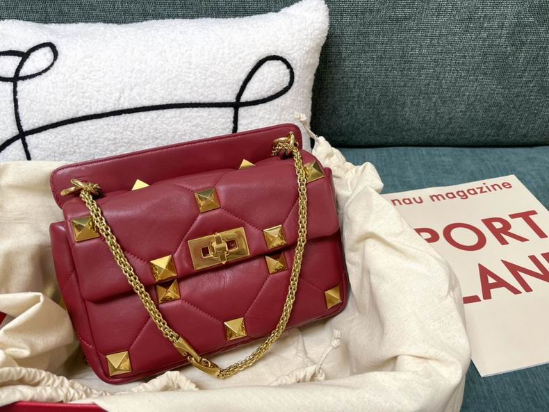 Valentino Roman Stud Large Chain Shoulder Bag in Burgundy Nappa Leather