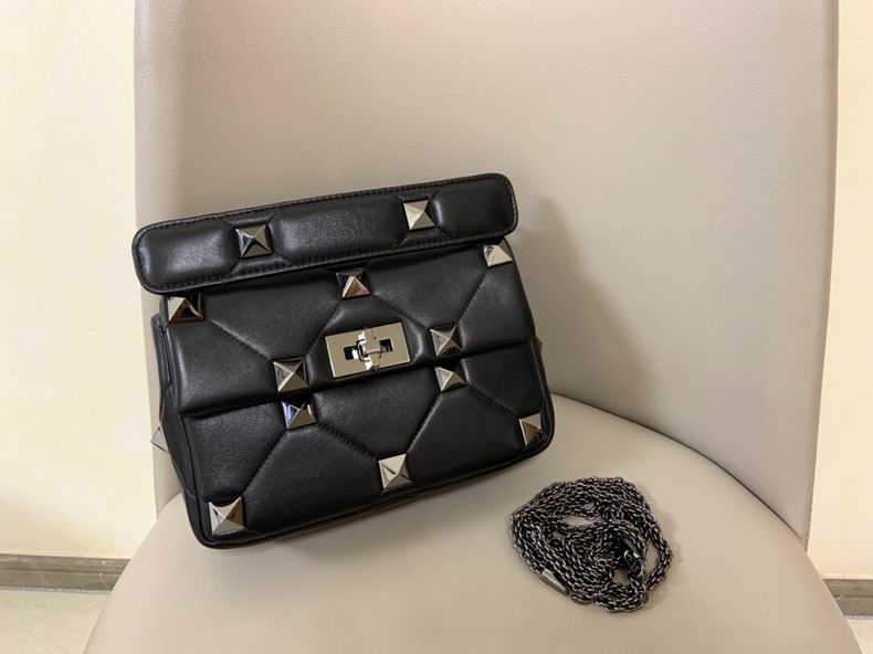 Valentino Roman Stud Small Quilted Shoulder Bag in Black Nappa Leather