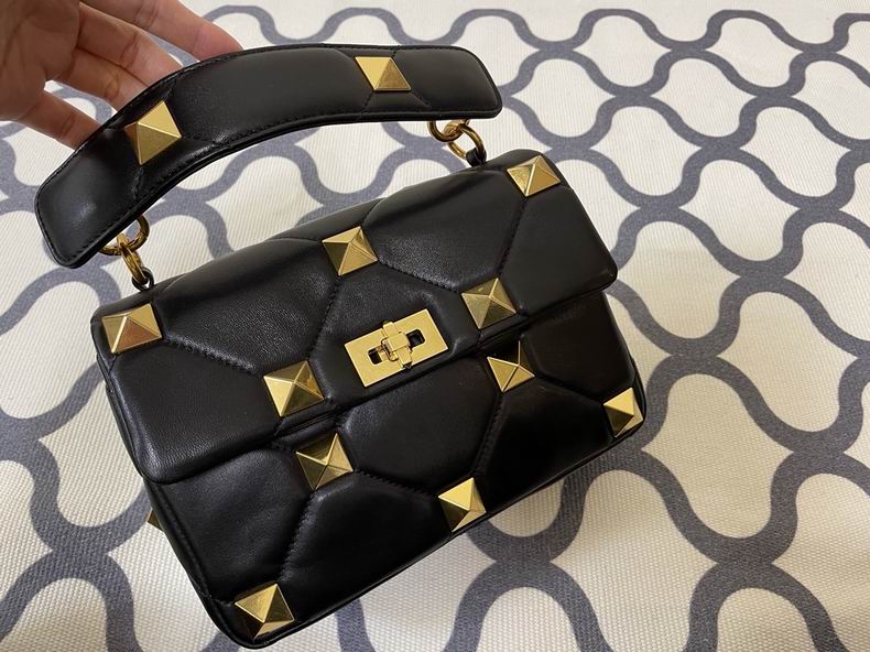 Valentino Roman Stud Top-Handle Shoulder Bag in Black Quilted Nappa Leather