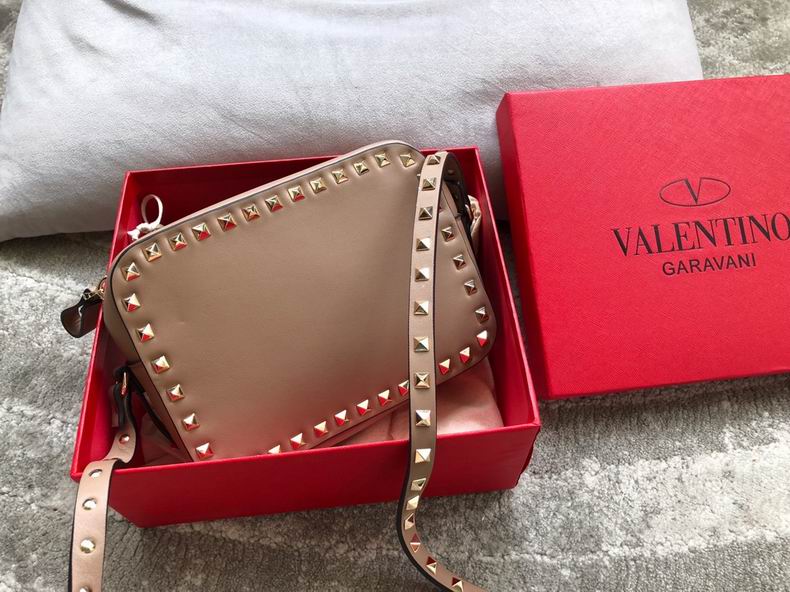 Valentino Garavani Rockstud Camera Crossbody Bag in Beige Leather