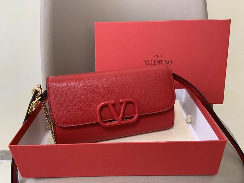 Valentino VSling Flap Shoulder Bag in Red Grained Leather