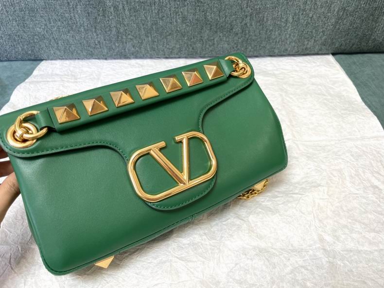 Valentino Garavani Stud Sign Shoulder Bag in Green Nappa Leather with Gold Studs